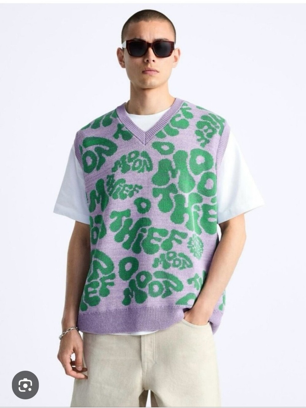ZARA | Moon Thief Knit Sweater Vest purple green abstract graphic mens Sz S M